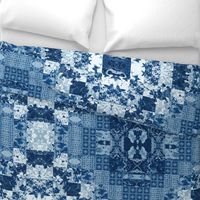 Blue Japanese Chinese Persian Cheater Quilt