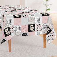 MomLife//Coffee//Pink - Wholecloth Cheat Quilt - Rotated 