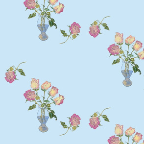 Roses in a Vase blue background