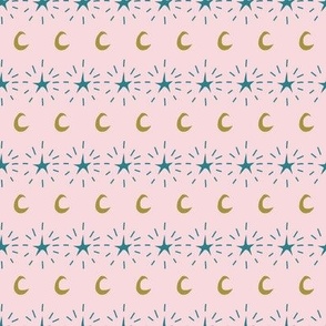 moon and stars stripe // pink gold teal