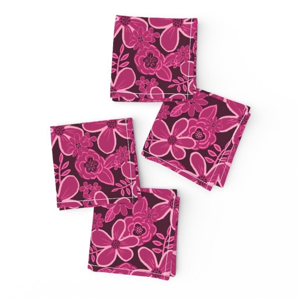 Magenta Rosewood tones floral, medium