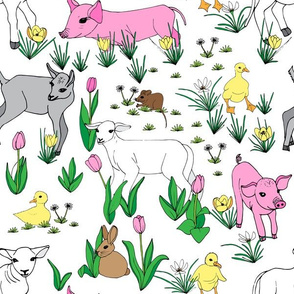 Spring Flora & Fauna on White