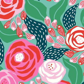 pink and green papercut roses/jumbo scale