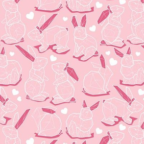 Small scale // Geometric Easter bunnies // pastel pink background and rabbits white lines