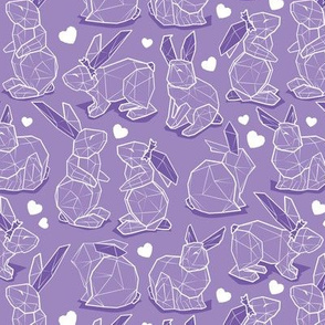 Small scale // Geometric Easter bunnies // violet background and rabbits white lines