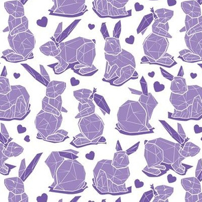 Small scale // Geometric Easter bunnies // white background pastel violet rabbits