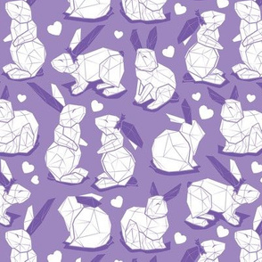 Small scale // Geometric Easter bunnies // violet background and lines white rabbits