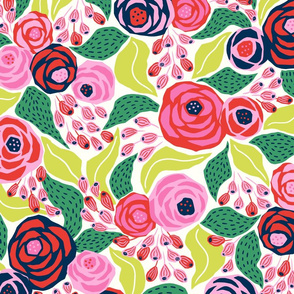 colourful papercut roses on cream/large scale