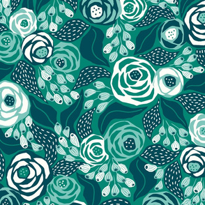 green papercut roses/large scale