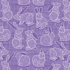 Small scale // Geometric Easter bunnies // violet linen texture background violet rabbits white lines