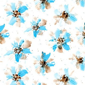 Watercolor ethereal flowers in aqua blue and earthy colors ★ painted florals for modern home decor, bedding, nursery