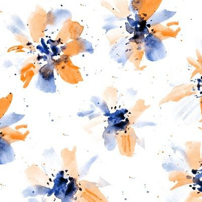 Coral and indigo watercolor florals - painted flowers