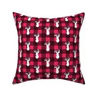 Deer Stag White on Pink Plaid