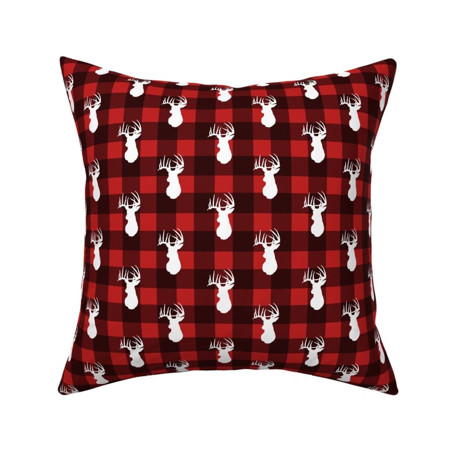 Deer Stag White on Red Plaid