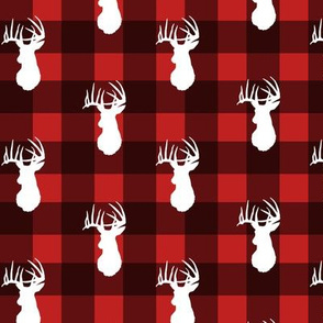 Deer Stag White on Red Plaid