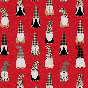 gnome fabric - tomten fabric, scandi gnome fabric, trendy gnomes fabric - leopard red