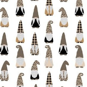 gnome fabric - tomten fabric, scandi gnome fabric, trendy gnomes fabric - leopard white