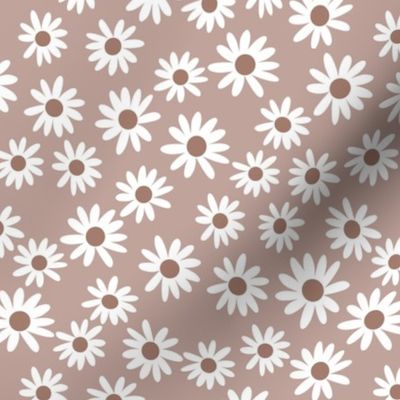 daisies fabric - daisy fabric, neutral daisies,  brown daisy, brown daisies fabric