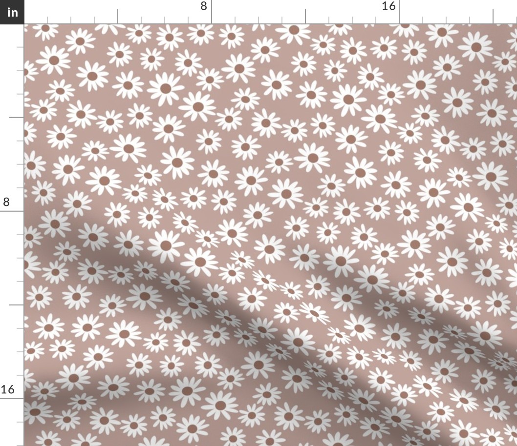 daisies fabric - daisy fabric, neutral daisies,  brown daisy, brown daisies fabric