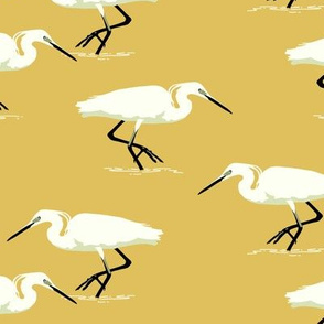 White herons on citron - small scale 