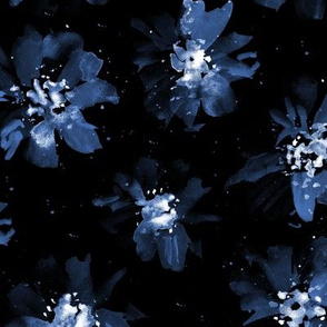 Ethereal blue flowers on black ★ watercolor florals for modern home decor, bedding, nursery 