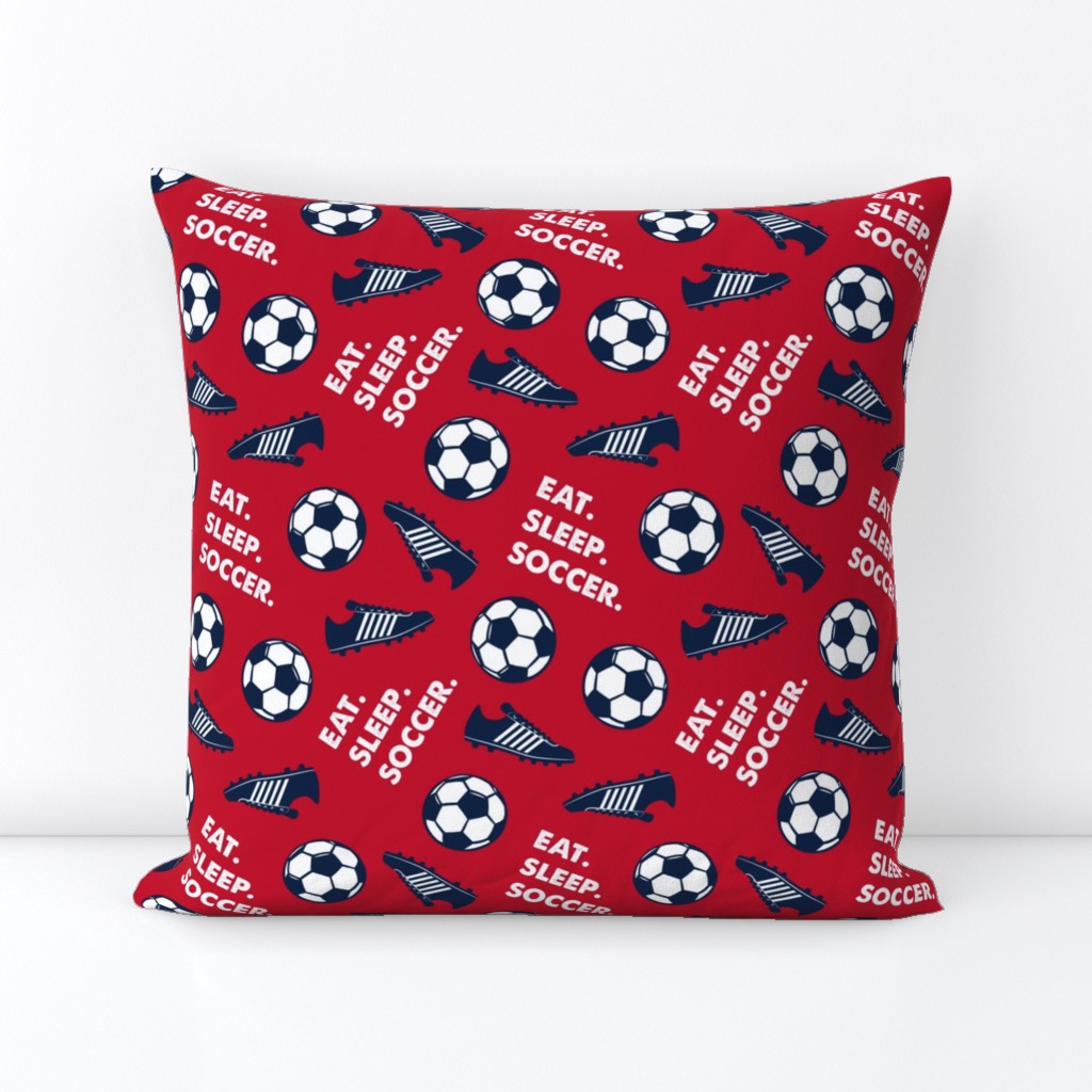 Eat Sleep Soccer - Soccer ball and cleats - navy on red - LAD19