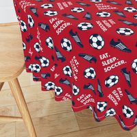 Eat Sleep Soccer - Soccer ball and cleats - navy on red - LAD19