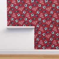 Eat Sleep Soccer - Soccer ball and cleats - navy on red - LAD19