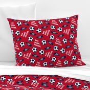 Eat Sleep Soccer - Soccer ball and cleats - navy on red - LAD19