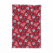 Eat Sleep Soccer - Soccer ball and cleats - navy on red - LAD19