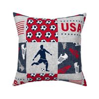 Soccer Patchwork - mens/ boys soccer wholecloth in red white and blue - USA - patchwork sports  - LAD20