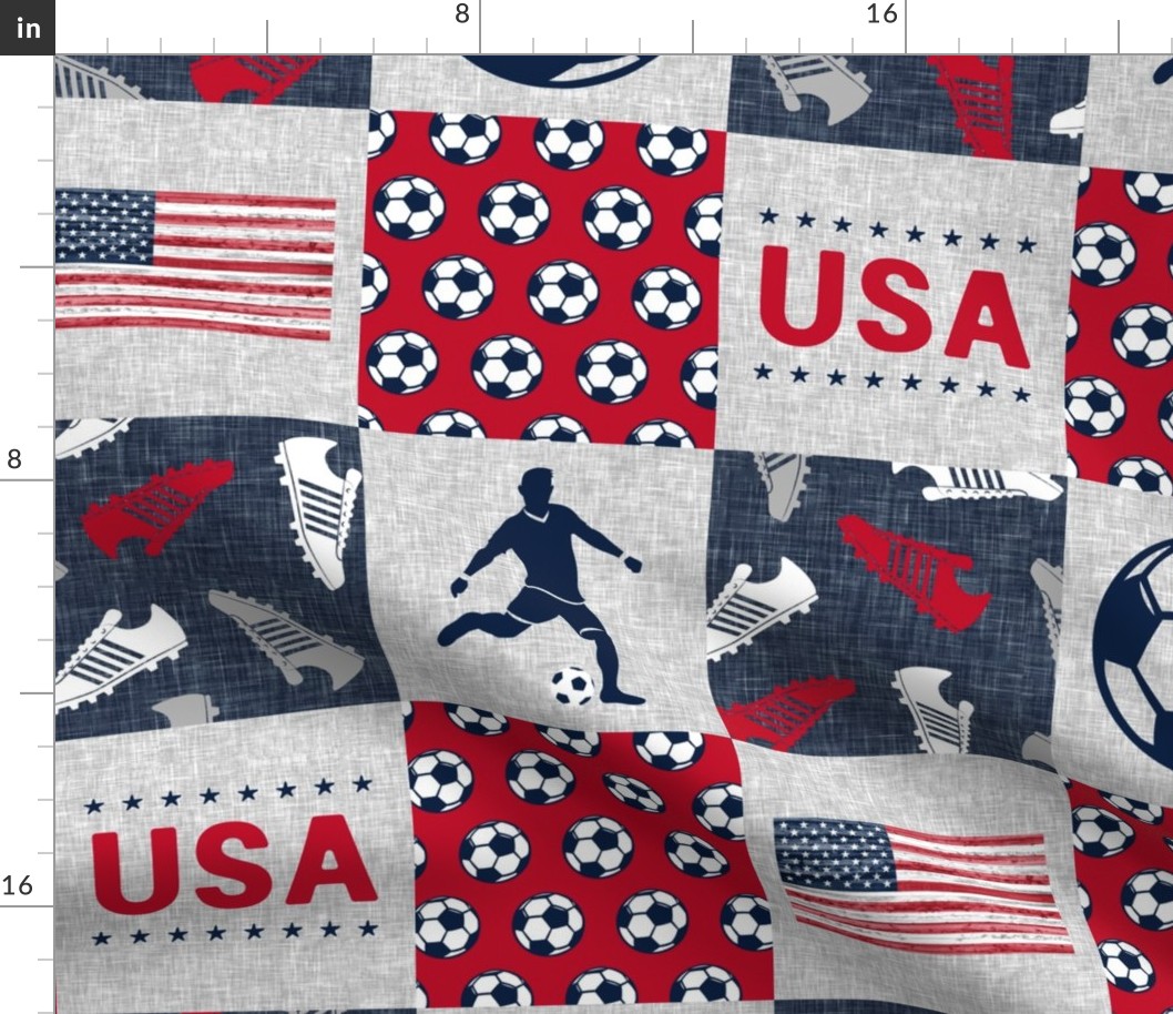 Soccer Patchwork - mens/ boys soccer wholecloth in red white and blue - USA - patchwork sports  - LAD20