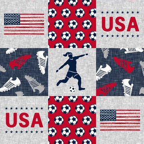 Soccer Patchwork - womens/girls  soccer wholecloth in red white and blue - USA - patchwork sports  - LAD20