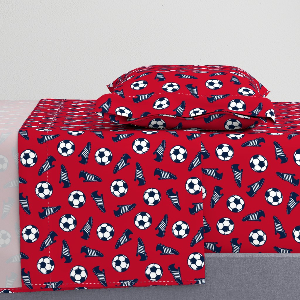  Soccer ball and cleats - navy on red - LAD19