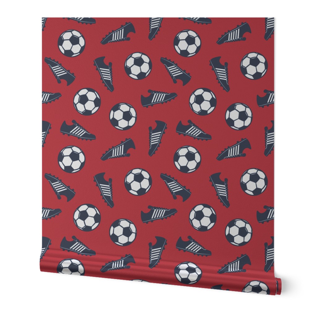 Soccer ball and cleats - navy on red - LAD19