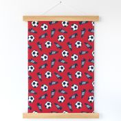  Soccer ball and cleats - navy on red - LAD19