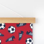  Soccer ball and cleats - navy on red - LAD19