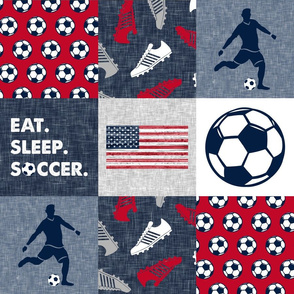 Eat. Sleep. Soccer - mens/ boys soccer wholecloth in red white and blue - USA - patchwork sports  - LAD20