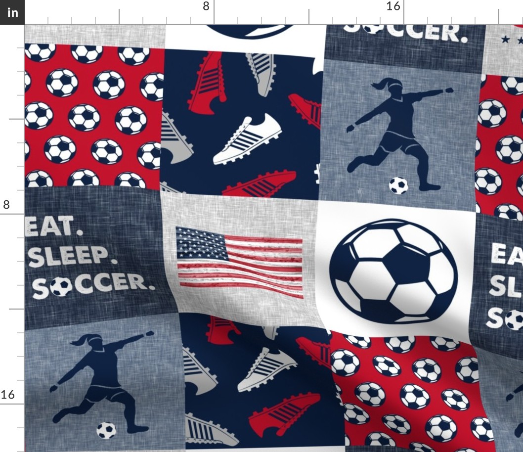 Eat. Sleep. Soccer - womens/girls soccer wholecloth in red white and blue - USA - patchwork sports  - LAD20