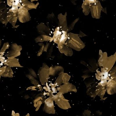 Ethereal flowers in gold on black ★ painted florals for modern home decor