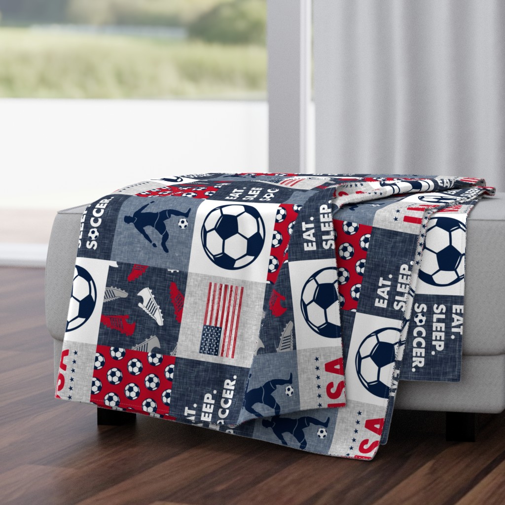 Eat. Sleep. Soccer. - mens/ boys soccer wholecloth in red white and blue - USA - patchwork sports (90)  - LAD20