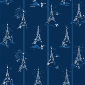 Paris Romance w Stripes Wallpaper | Classic Blue