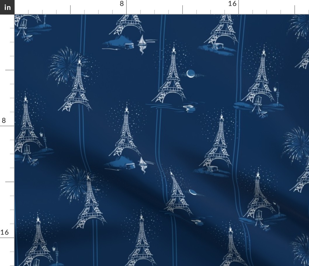 Paris Romance w Stripes Wallpaper | Classic Blue
