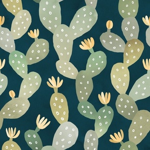 Watercolor Cacti on Green Background