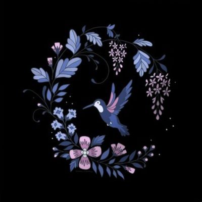 Hummingbird floral wreath // black