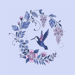 Hummingbird floral wreath // pale blue