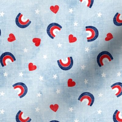 red white and blue rainbows, stars, hearts - light blue -LAD20