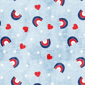 red white and blue rainbows, stars, hearts - light blue -LAD20