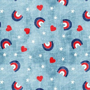 red white and blue rainbows, stars, hearts - blue -LAD20