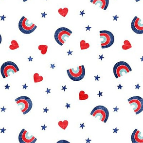 red white and blue rainbows, stars, hearts - white -LAD20